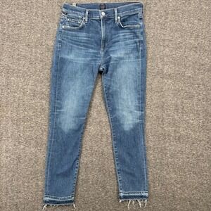Citizens of Humanity Rocket Crop High Rise Skinny Jeans Blue Raw Hem 29